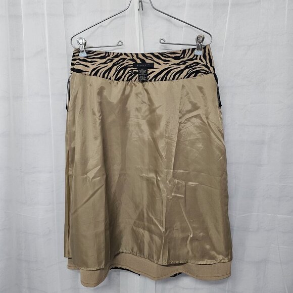 Silkland Tan Black Animal Print Pleated A-Line Skirt Tribal Safari Office 6 - Picture 11 of 14